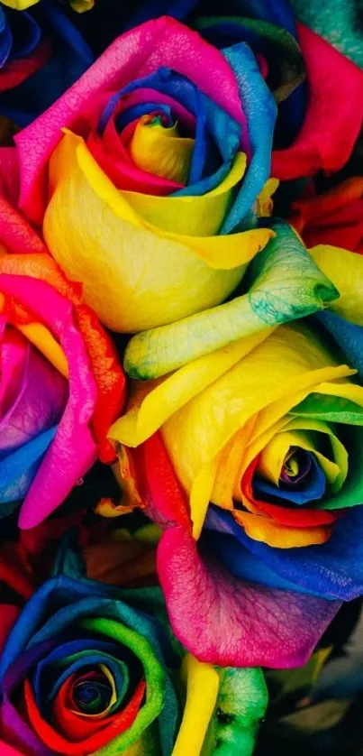 Vibrant multicolor rose bouquet in mobile wallpaper.