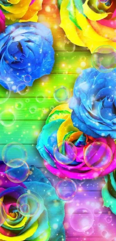 Colorful roses with gradient and bubbles wallpaper.