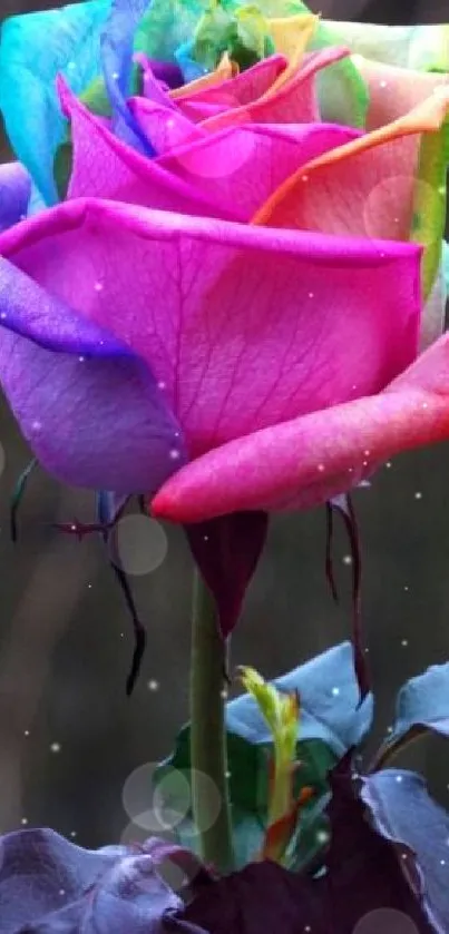 Vibrant multicolor rose with pink, blue, and purple petals.