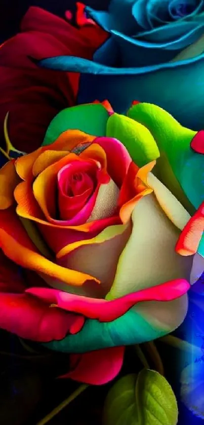 Vibrant multicolor rose wallpaper for mobile.