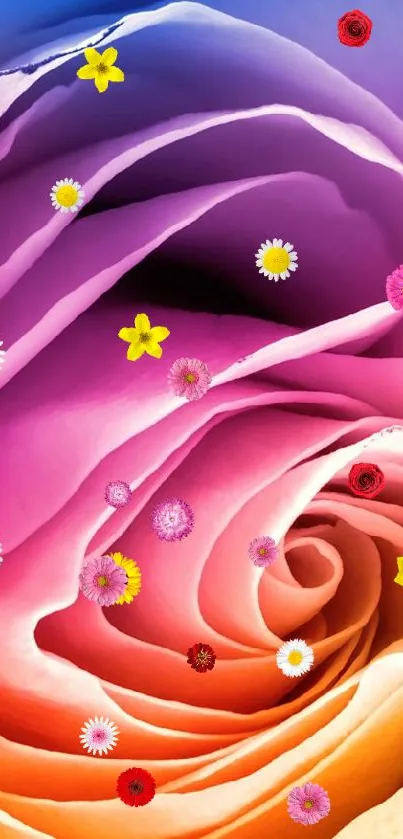 Vibrant multicolor rose wallpaper with gradient hues.