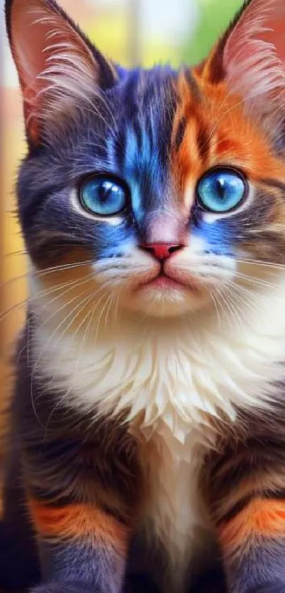 Vibrant cat with blue eyes mobile wallpaper