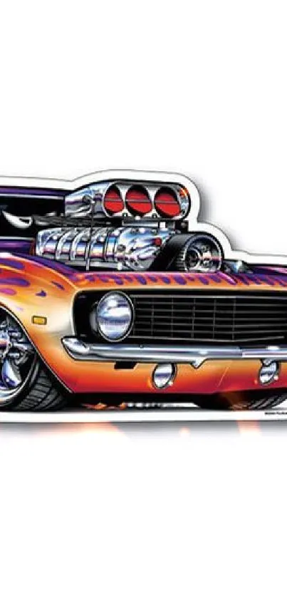 Colorful muscle car illustration with vibrant design.