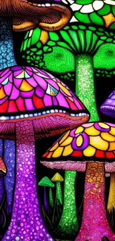 Vibrant psychedelic mushroom wallpaper with colorful patterns.