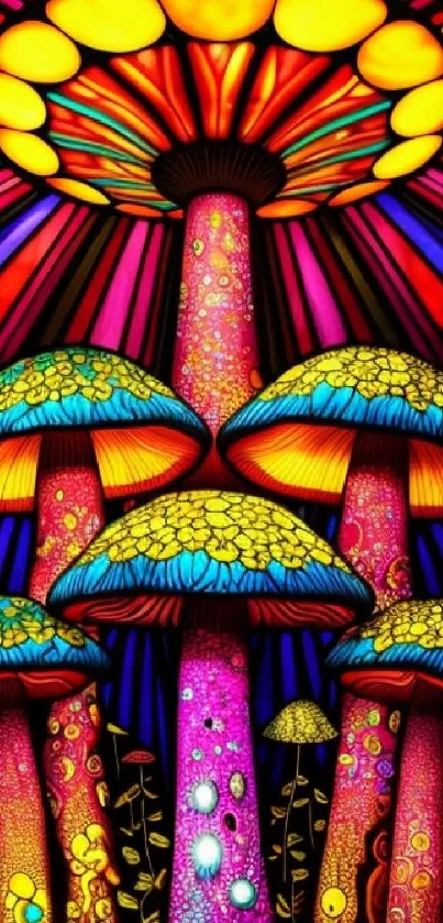 Vibrant, colorful mushroom art wallpaper in psychedelic style, perfect for mobile.