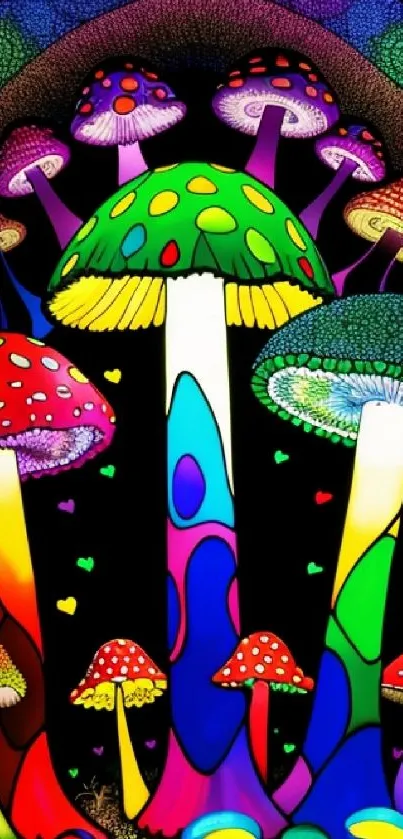 Colorful psychedelic mushrooms wallpaper with vibrant neon design.