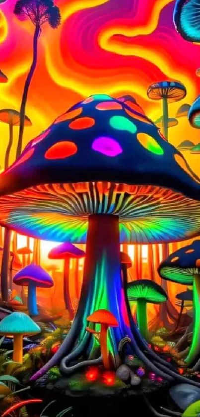 Vibrant psychedelic mushroom wallpaper with colorful details.