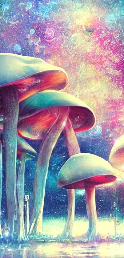 Colorful fantasy wallpaper with glowing mushrooms.