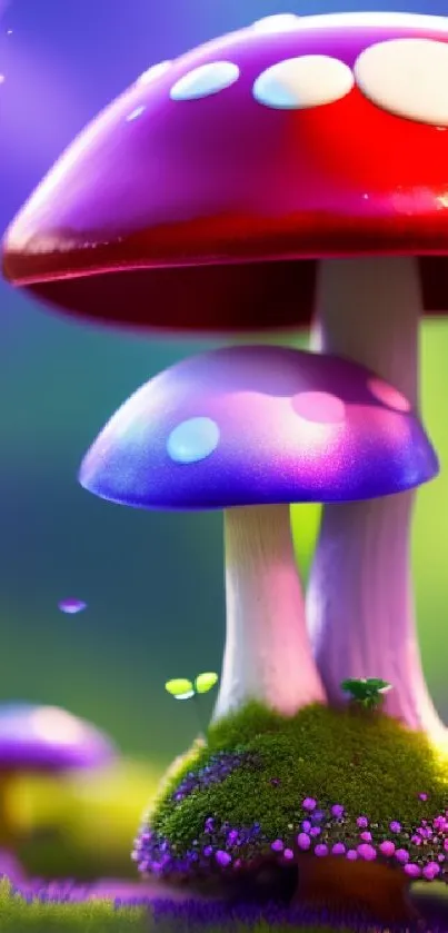 Vibrant fantasy art featuring colorful mushrooms in an enchanted landscape.