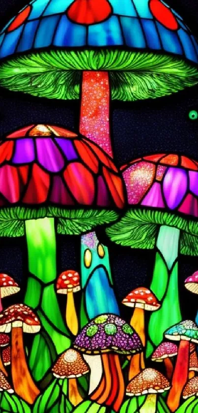 Vibrant fantasy art of glowing mushrooms in various colors.