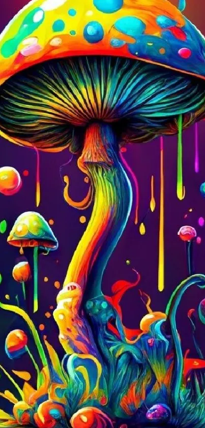 Psychedelic colorful mushroom fantasy art wallpaper.
