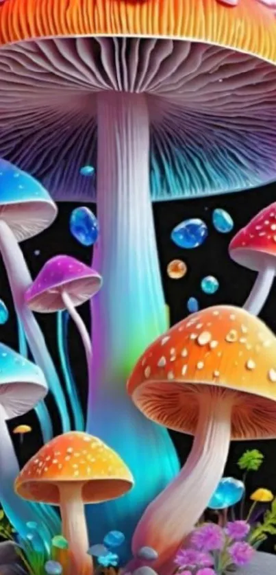 Colorful glowing mushrooms in fantasy art.