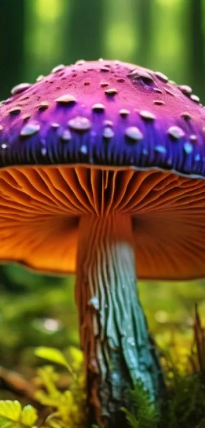 Vibrant mushroom in a forest setting mobile wallpaper.