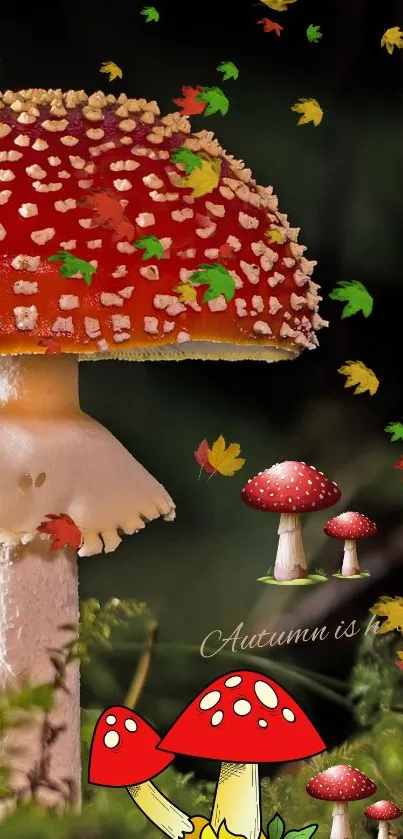 A striking red mushroom in a lush forest setting.
