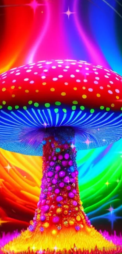 Vibrant and colorful mushroom wallpaper with neon and psychedelic designs.