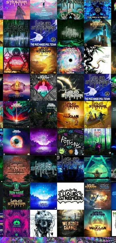 Collage of colorful music album covers for a vibrant mobile wallpaper.