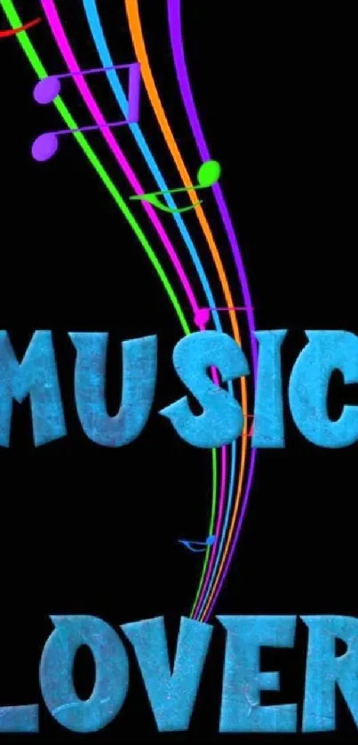 Colorful music lover wallpaper with vibrant notes and text.