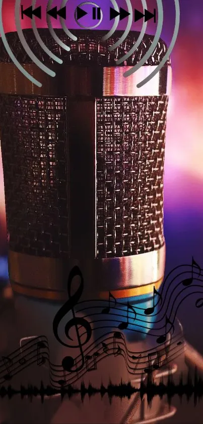 Vibrant mobile wallpaper featuring a music microphone with colorful art.