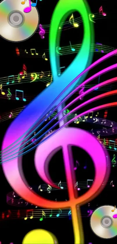 Colorful music note wallpaper with vibrant treble clef design.