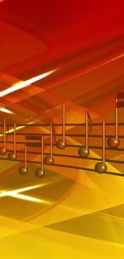 Dynamic music notes on vibrant orange backdrop wallpaper.