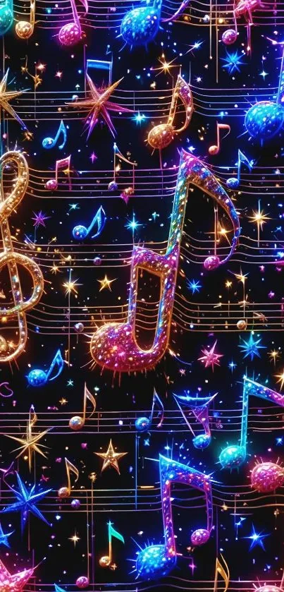 Colorful music notes with stars wallpaper.