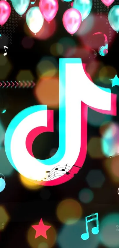 Colorful musical icon wallpaper with vibrant lights and notes.