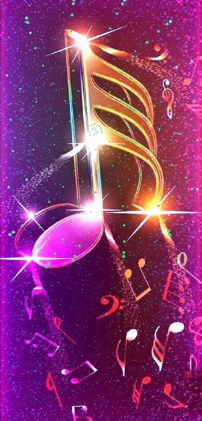 Vibrant musical note wallpaper with colorful notes on a dark background.