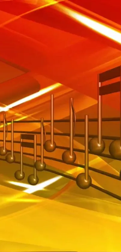 3D musical notes in orange and yellow hues on artistic wallpaper.