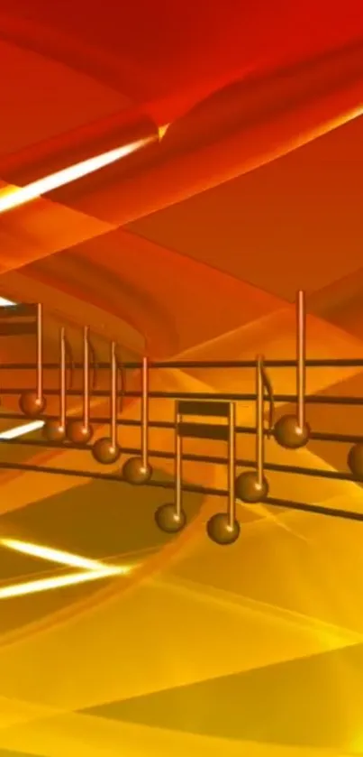 Vibrant wallpaper with golden musical notes on an orange background.