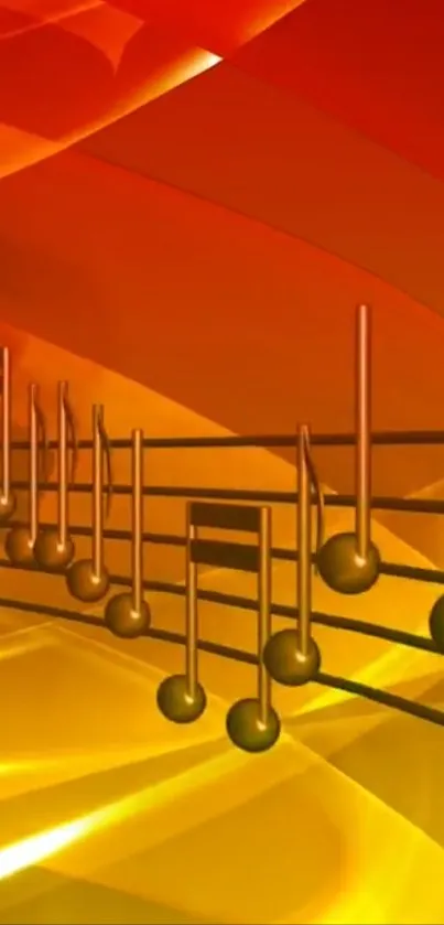 Golden musical notes on vibrant orange and yellow background wallpaper.