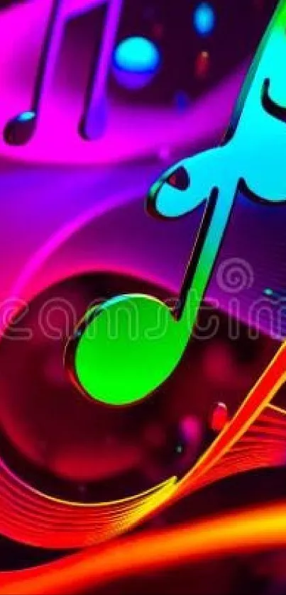 Colorful music note wallpaper with vibrant swirls.