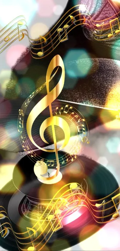 Vibrant wallpaper with musical notes and light effects.