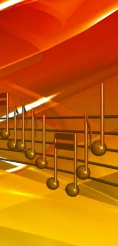 Golden musical notes on a vibrant, fiery background.