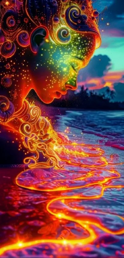 Vibrant mystical art wallpaper with luminous colors and fantasy elements for mobile.