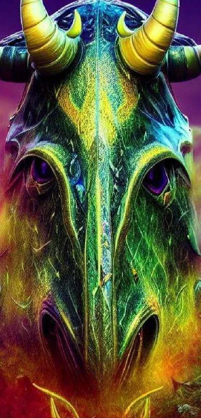 Vibrant, mystical bull artwork with colorful, intricate design for mobile wallpaper.