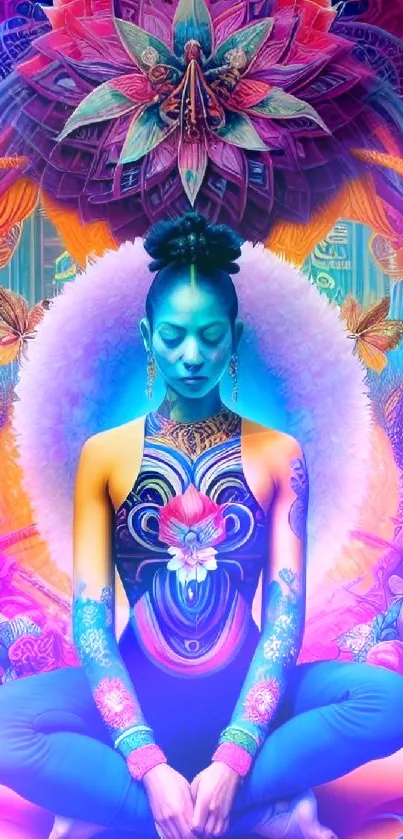 Vibrant mystical meditation art with a serene, colorful design.