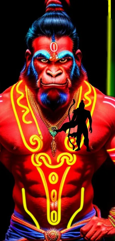 Vivid digital art of a mythical red warrior.