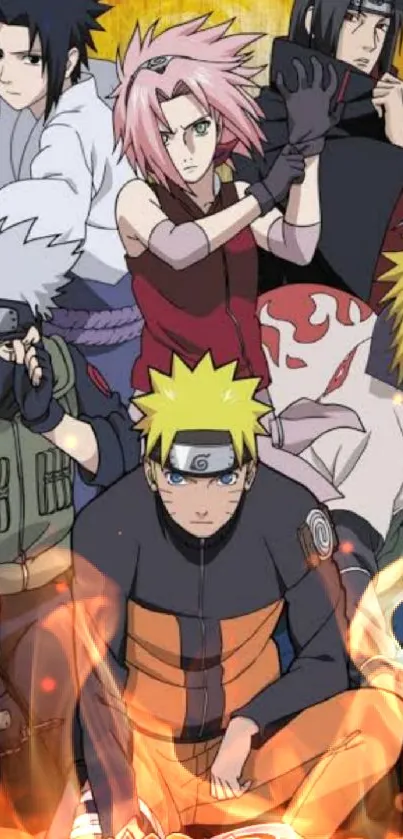 Naruto and friends in action-packed anime wallpaper.