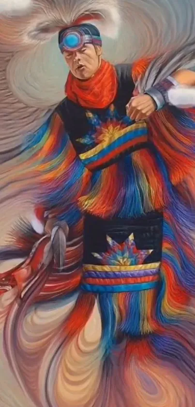 Vibrant native art showing a colorful dancer in traditional attire.