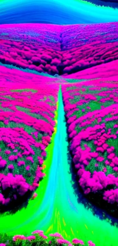 Vibrant abstract landscape with pink and green hues, perfect for mobile wallpaper.