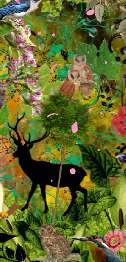 Vibrant nature collage with colorful wildlife and botanical art.