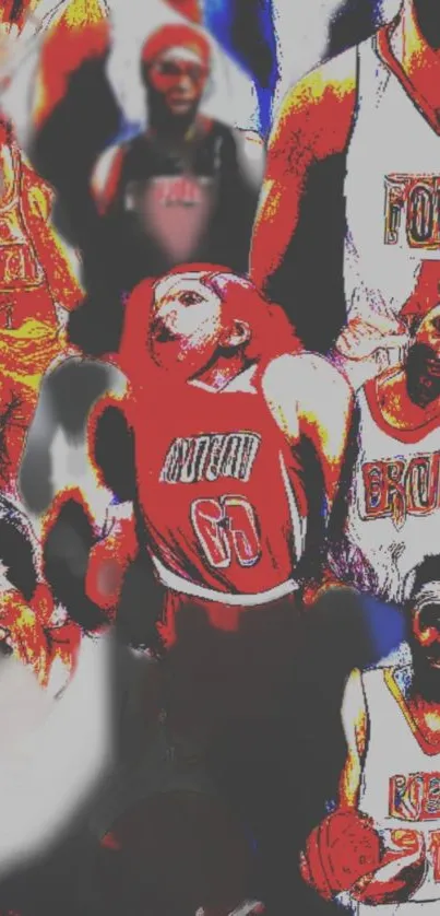 Vibrant collage of NBA players in red and orange hues.