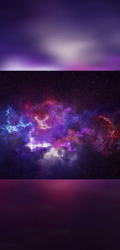 Vibrant purple and blue nebula galaxy wallpaper for mobile.