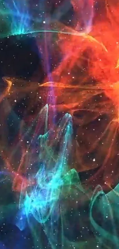 Vibrant nebula with stars in space-themed wallpaper.