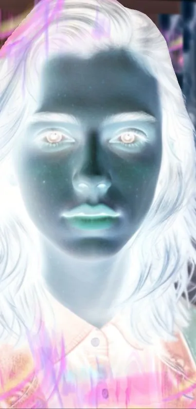 Vivid negative art wallpaper featuring a glowing face.