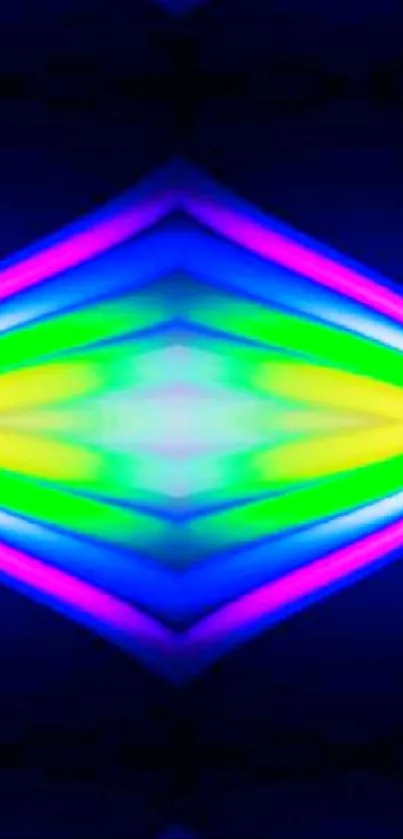 Vibrant neon abstract art with symmetrical shapes.