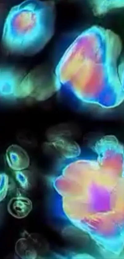 Abstract neon colors and shapes create vibrant wallpaper.