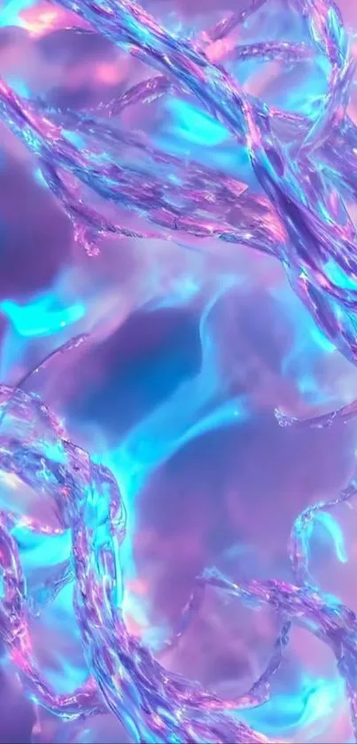 Vibrant neon abstract art with purple and blue hues.