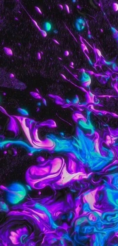 Vibrant neon abstract wallpaper with purple and blue splashes.