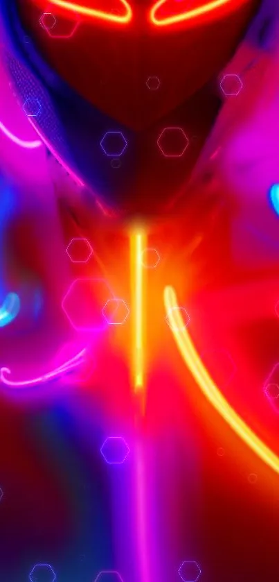 Vibrant neon abstract design with glowing geometric shapes.